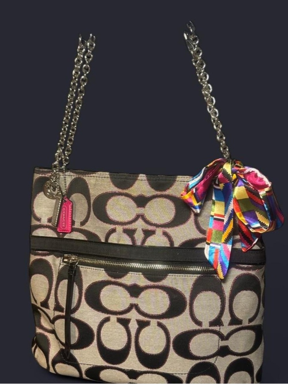 Coach Poppy Signature Canvas Shoulder Bag in Black/Pink Metallic - Picture 7 of 7